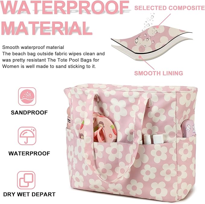 Bluboon Waterproof Beach Tote Pool Bags for Women Ladies Extra Large Carry On Bag With Wet Compartment for Weekender Travel