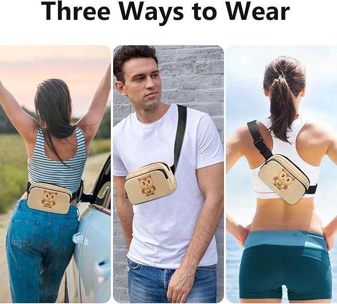 Cute Owl Drinking Coffee Fanny Pack for Women Men Water Resistant Fashion Waist Packs with Adjustable Strap Belt Bag for Travel Workout Jogging Hiking 21219858