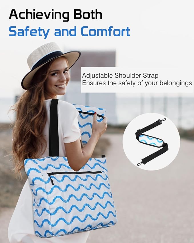 Beach Bags Waterproof Sandproof, Foldable Travel Tote Bag, Large Capacity Pool Bag With Zipper, Lightweight Swim Bag Women Men, Family Tote for Cruise, Boat, Gym, Vacation