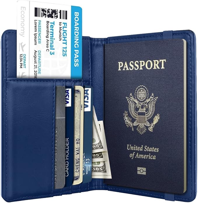 Women's Fashion Dandelion Passport Wallet, Blue, RFID Blocking, 7 Compartments, Faux Leather