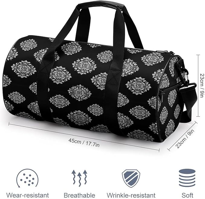 Lightweight Sports Travel Bag Black Rose Art Beach Swim Bags Men Women Duffle Bag Foldable Overnight Bags