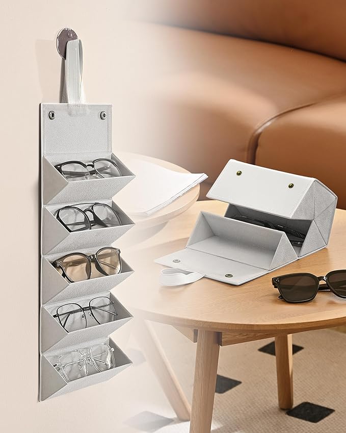 CO-Z Travel Sunglasses Organizer, Foldable Travel Sunglass Case with 5 Slots for Multiple Pairs, Portable Eyeglasses Holder