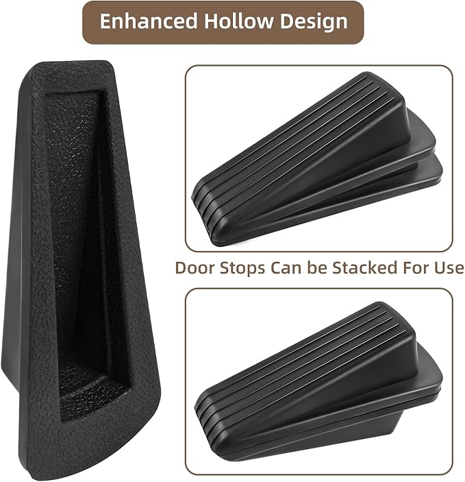 Door Stoppers for Bottom of Door on Floor, Premium Rubber Door Stopper Wedge, Floor Sturdy Stackable Door Stops for Carpet Heavy Duty Door, Door Gaps (Black, 2 Pack)