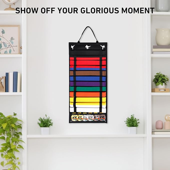 12 Belts Karate Belt Display Rack, Felt Taekwondo Belt Display, Martial Art Belt Display Holder for Martial Art Learner