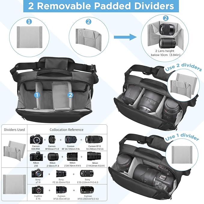 Camera Sling Bag,Waterproof Camera Case with Tripod Holder,Lightweight DSLR/SLR/Mirrorless Camera Bags Crossbody for photographers-Black