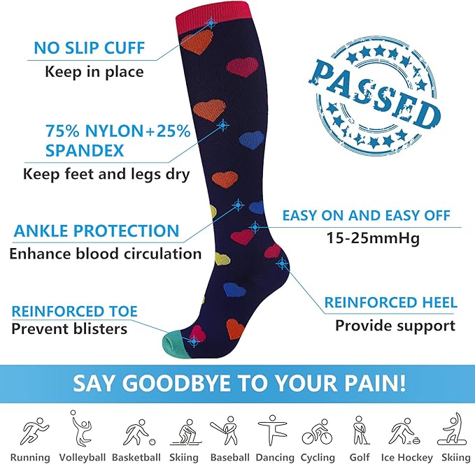 bropite Flora Compression Socks for Women & Men-Knee high 6 Pairs 20-30mmhg Support Running Nurse Travel