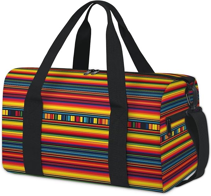 Boho Stripe Geometric Travel Duffle Bag for Women Men, Overnight Weekender Bag, Carry on Tote for Sport Gym