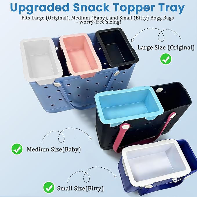 Upgraded Snack Topper Tray for Bogg Bag, Lightweight Organizer Accessories, Fits Large/Medium (Baby) / Small (Bitty) Bogg Bags, with 2 Multifunctional Insert Carabiners, Pink
