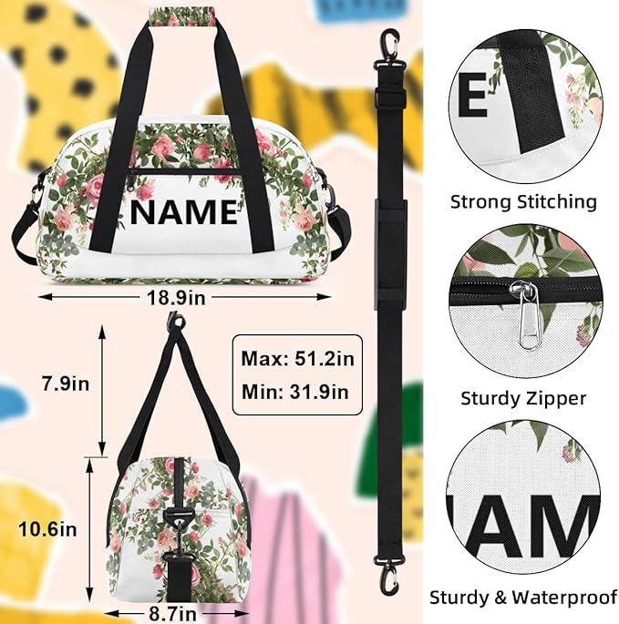 Red Roses Mini Gym Bag 18 inch for Women Men Waterproof Custom Vintage Floral Travel Duffel Bag Carry On Overnight Tote Nurse Bag for Work Fitness Hiking