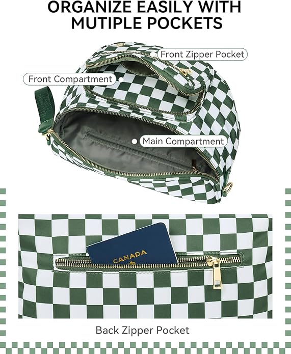 BOSTANTEN Crossbody Bags for Women Cross Body Purse Checkered Bum Bag, Large Diaper Purse for Moms, Perfect for Work/Travel