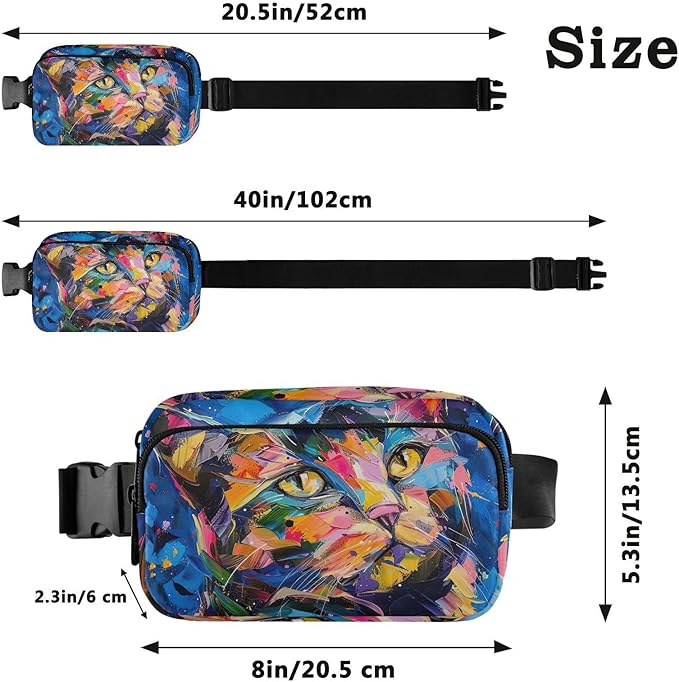 Colorful Cat Oil Painting Fanny Pack for Women Men Water Resistant Fashion Waist Packs with Adjustable Strap Belt Bag for Travel Workout Jogging Hiking 21220426