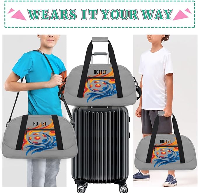 Custom Name Sports Bag for Kids Boys, Personalized Gym Duffel Fitness Travel Weekender Tote Carry-On Training Perform Bag,Gray,Sports American Football