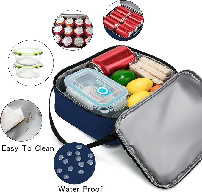 BEIMILY Lunch Box for Men Women Adults,Small Insulated Lunch Bag, Portable Refrigerated Lunch Box,Soft Insulated Tote Bag for Office Work Picnic with Comfort Handle and Removable Hand Strap(Dark Blue)
