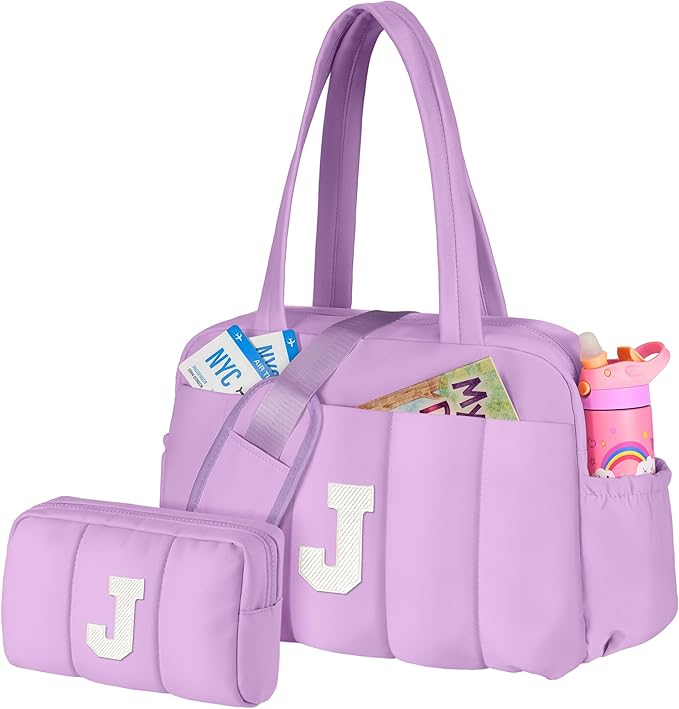 9 Year Old Girl Birthday Gifts-Birthday Gift for Women Girl-Initial Duffle Bag, Carry On Bags for Women，Overnight Bag with Wet Pocket，Travel Bags Personalized Gym Tote with Makeup Pouch