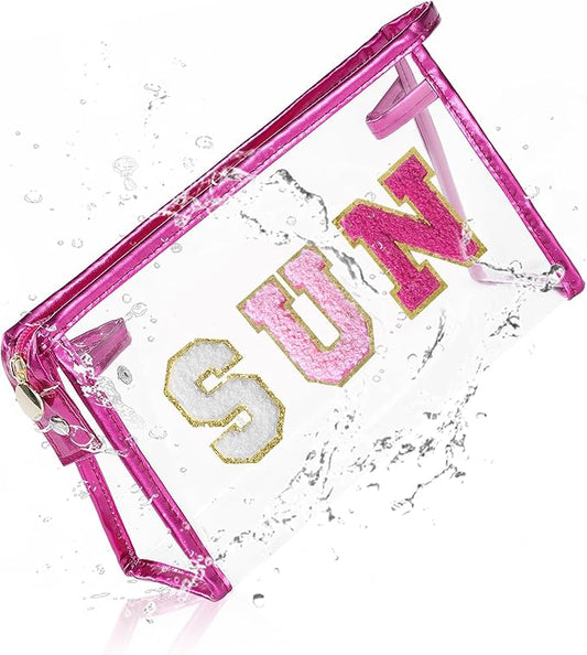 COSHAYSOO Sunscreen Bag Clear Makeup Toiletry Pouch Beach Vacation Essentials for Women Teen Girls Easter Basket Stuffers Gifts Summer Pool Travel Must Have Accessories Waterproof Stuff