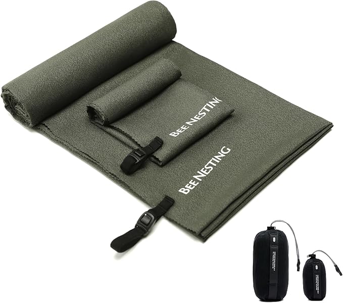 Bee Nesting Ultralight Quick Dry Towel, Microfiber Quick-Drying Towels with Compact Packable Pocket for Travel, Beach, Camp, Gym, Swimming (Olive Drab 2 Set)
