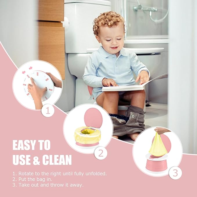 Portable Potty for Toddler Travel Foldable Potty Seat for Toddler Training Toilet for Kids Boys Girls Car On The Go Potty Travel Toilet Chair for Camping Park Indoor/Outdoor (Pink)