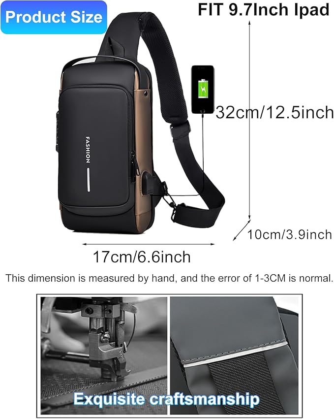 Sling Bag for Men Anti-Theft USB Crossbody Backpack Waterproof Chest Daypack | Anti-Theft, USB, Waterproof