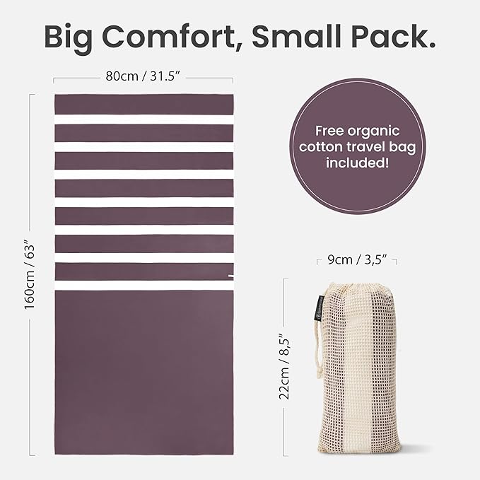 SummerSand Microfiber Beach Towel - Quick Dry, Sand Free - Compact and Lightweight for Travel - Recycled Materials - Travel Bag Included - Large Microfiber Towel (63x31.5in – Grape Purple)