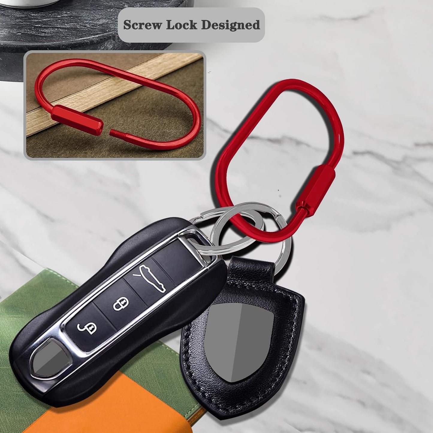 Key Chain, Brass Key Rings 2 Pack Screw Lock Key Organizer with 4 Rings Carabiner Keychain Clip for Men and Women