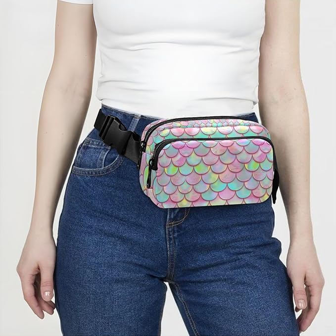 Pink Mermaid Scales Fanny Pack for Women Men Water Resistant Fashion Waist Packs with Adjustable Strap Belt Bag for Travel Workout Jogging Hiking 21219431