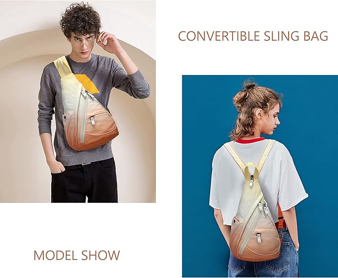 KL928 Canvas Sling Bag - Small Crossbody Backpack Shoulder Casual Daypack Rucksack for Men Women(Yellow+Orangered)