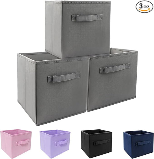 storage bins collapsible storage bins，cube storage organizer （Pack of 3） 10.5*10.5*11inch，For home and office Collapsible Closet Shelf Organizers, Drawer Organizers(Grey)