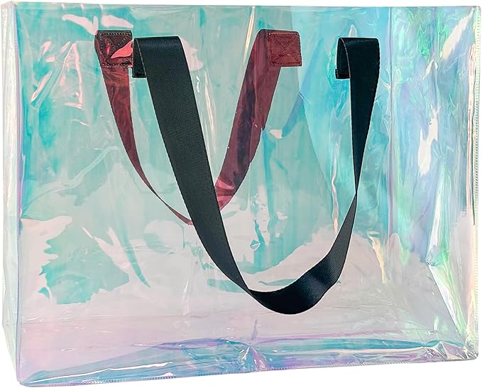 Holographic PVC Beach Bag Waterproof - 18×13×6inch Large Clear Tote for Women Men Pool Travel Sandproof Carry All