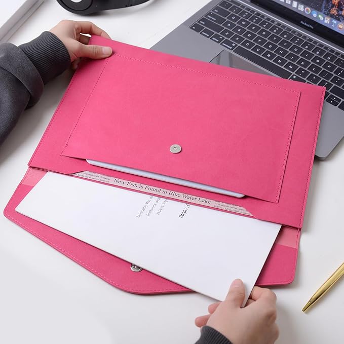 Wason Expanding A4 Document File PU Leather Envelope Case Holder-Large Size Pockets for Paper Bills Stationery Tablet and PC, Work Study Traveling (Plum red)