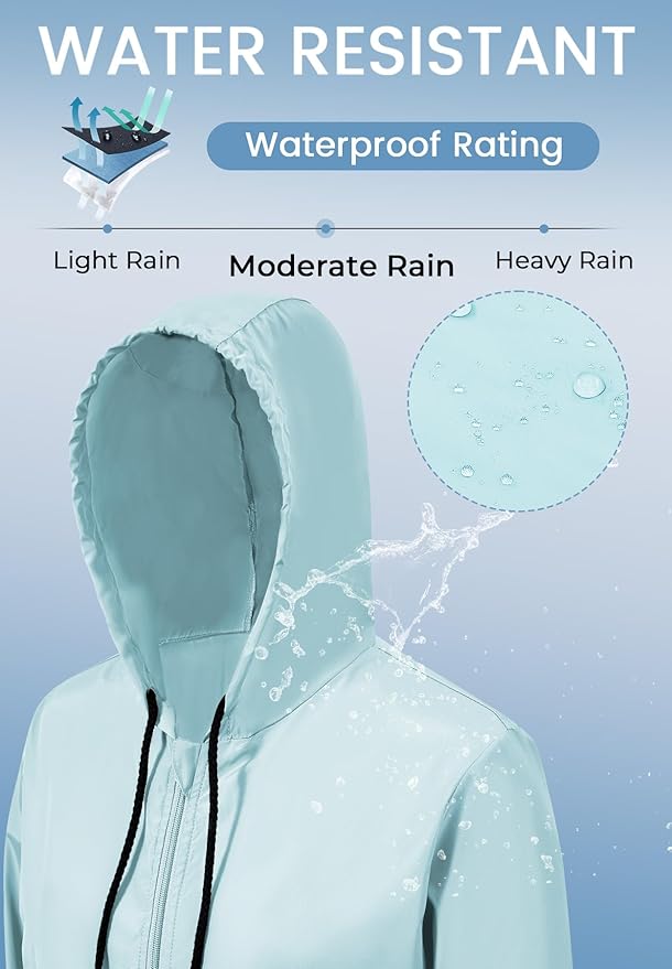 Zando Lightweight Rain Jacket Women Waterproof - Raincoat for Women Packable Rain coat Hooded Windbreaker for Travel Outdoor