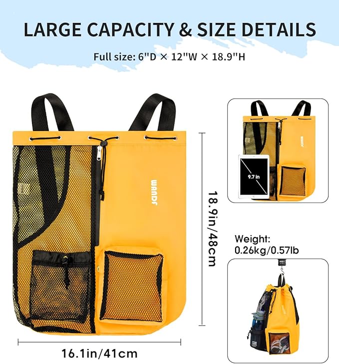 WANDF Swim Bag Mesh Drawstring Backpack with Wet Pocket for Swimming, Gym, and Workout Gear