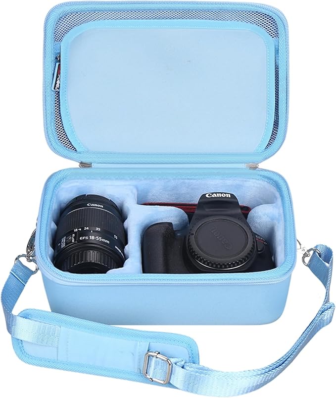 FBLFOBELI EVA Travel Storage Case for Canon EOS Rebel T7 / T8i / T5 / R50 / R100 DSLR Camera with 18-55mm Lens, Camera Protective Waterproof Carrying Bag (Case Only) (Blue)