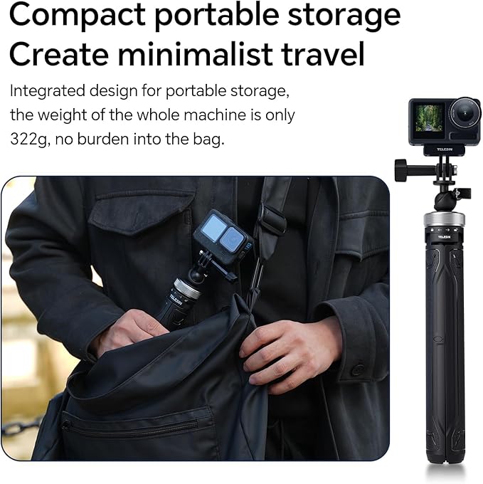 TELESIN 59in Long Selfie Stick Tripod for GoPro,360 Ball Joint Extension Pole Monopod Handle Grip for Go Pro Max Hero 13 12 11 10 9 Insta360 X5 X4 Ace Pro DJI OSMO Namo 360 Action 6 5 Pro 4 3 Pocket 3