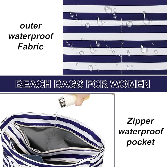 LEDAOU Beach Bag Waterproof Sandproof Women Beach Tote Pool Bag with Zipper for Swim Gym Grocery Travel with Wet Pocket | Sandproof, with Zipper, for Gym, Grocery, Travel, with Wet Pocket