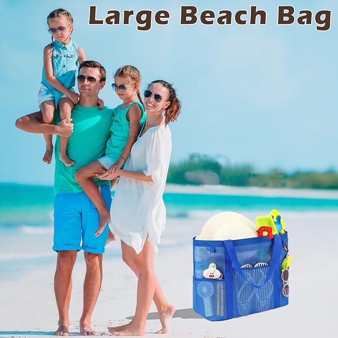 Mesh Beach Bag with Zipper, Large Beach Tote for Women, Toys Pool Swim Bag Travel Vacation Cruise Essentials