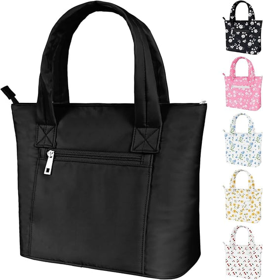 Tote Lunch Bag Women Stylish Quilted Lunch Boxes for Adult Fit and Fresh Cooler Insulated Lunchbox for Work Large 10 Liters Cute Compact Lunchbag Waterproof Black