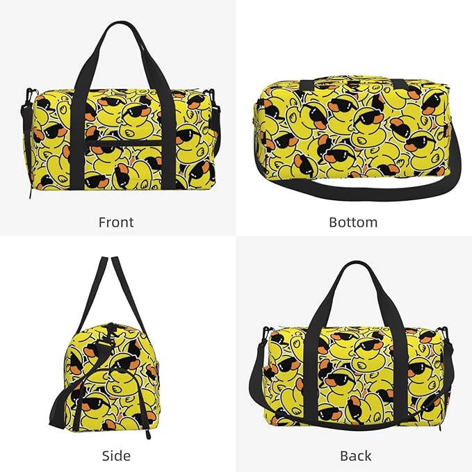 Cartoon Duck Sunglasses Sports Gym Bag For Men Women Travel Duffel Bag With Shoe Compartment Water Resistant Gym Bag Carry On Duffel Bag For Yoga Gym Sports Weekend Traveling