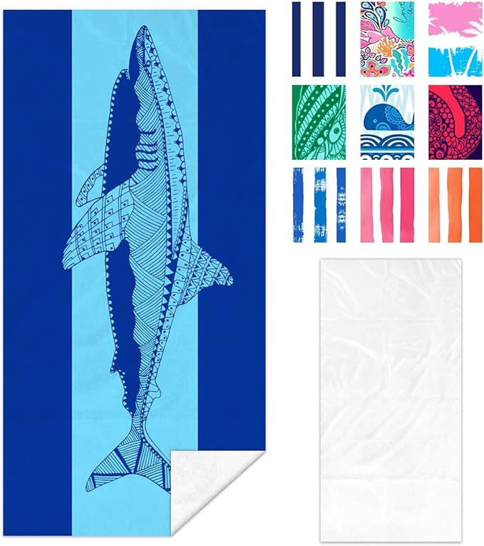 Shark Beach Towel - 35x70 Inch Fast Dry Microfiber Towel, Lightweight & Versatile for Beach, Pool, Yoga, Travel, Ideal as Beach Blanket & Vacation Essential