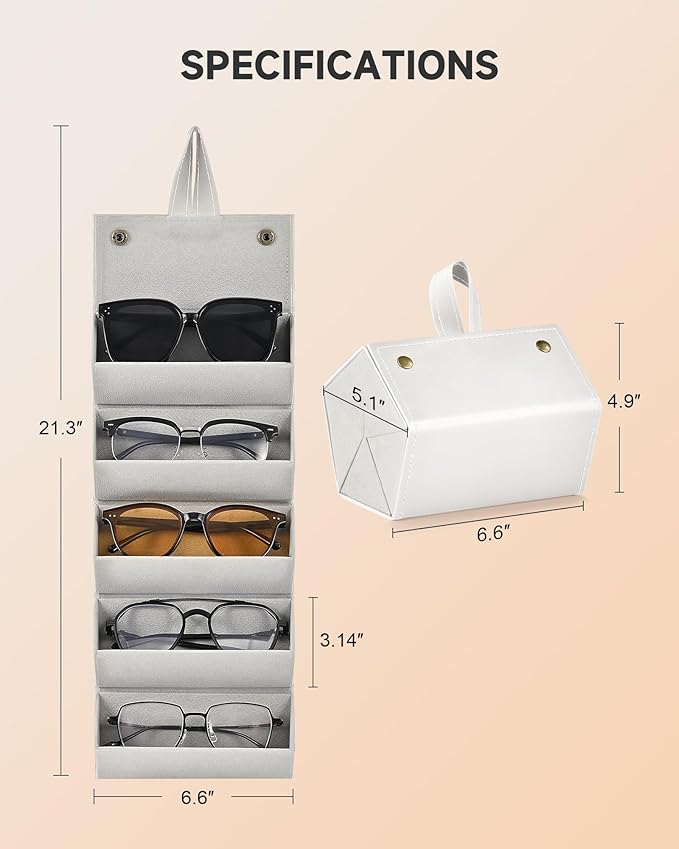 CO-Z Travel Sunglasses Organizer, Foldable Travel Sunglass Case with 5 Slots for Multiple Pairs, Portable Eyeglasses Holder