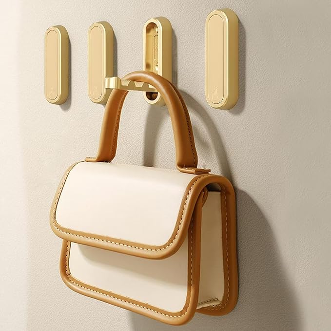 2PC Foldable Wall Hooks - Gold Coat Hooks for Closet, Door & Bathroom | Heavy Duty Folding Hangers for Hanging Coats, Belts, Backpacks, Towels | Space-Saving Wall Hook Set (Gold, 2Pack)