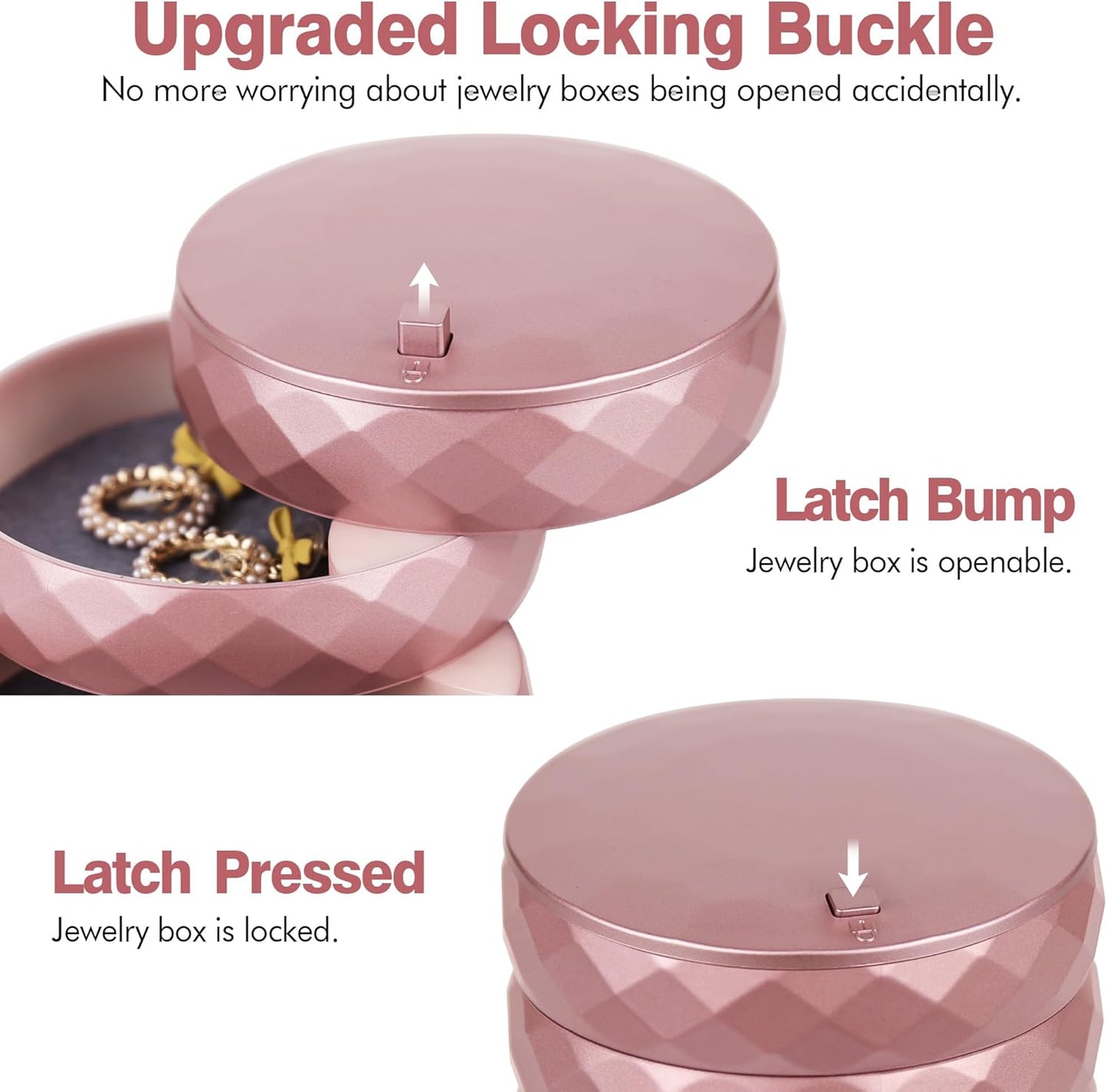 CONBOLA Travel Jewelry Case Box, Small Jewelry Organizer Earring Holder for Women, 5-Layer Rotating Jewelry Storage Tray with Lid for Bracelets Rings Bracelets