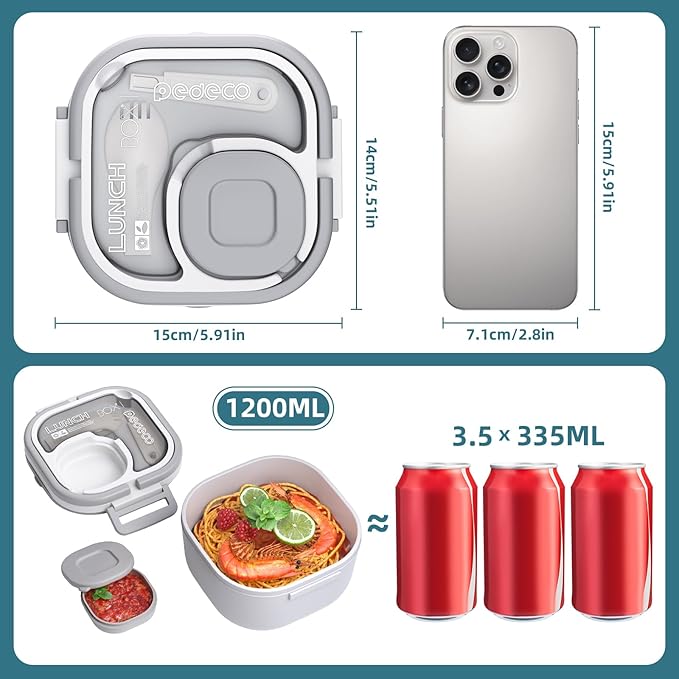 Single-Layer Bento Lunch Box for Kids & Adults with Removable Stainless Steel Lunch Container,Dressing Container,BPA-Free,Dishwasher Safe - Includes Utensil(White,Not Insulated)