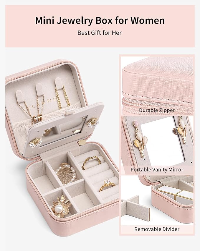 Vlando Travel Jewelry Box, Small Jewelry Travel Organizer Case for Girls Women - Pink Mirror*6 pack