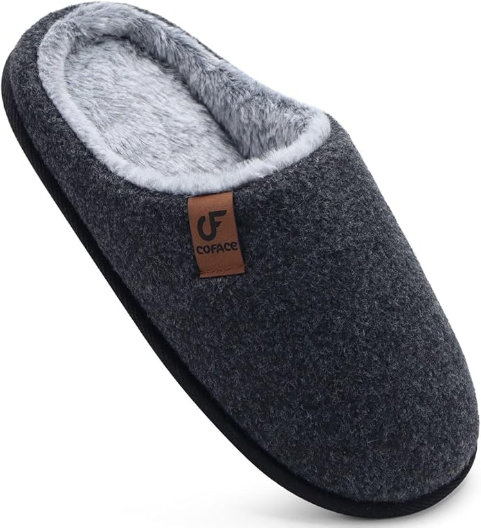 COFACE Mens Cozy Memory Foam Scuff Slippers Casual Slip On Warm House Shoes Indoor/Outdoor Sandal Slippers With Arch Support Rubber Sole Size 7-15