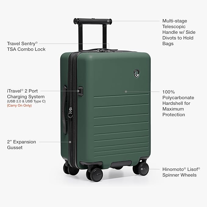 Traveler's Choice Markham Hardside Expandable Luggage with Hinomoto Spinner Wheels, 26-Inch Medium, Green