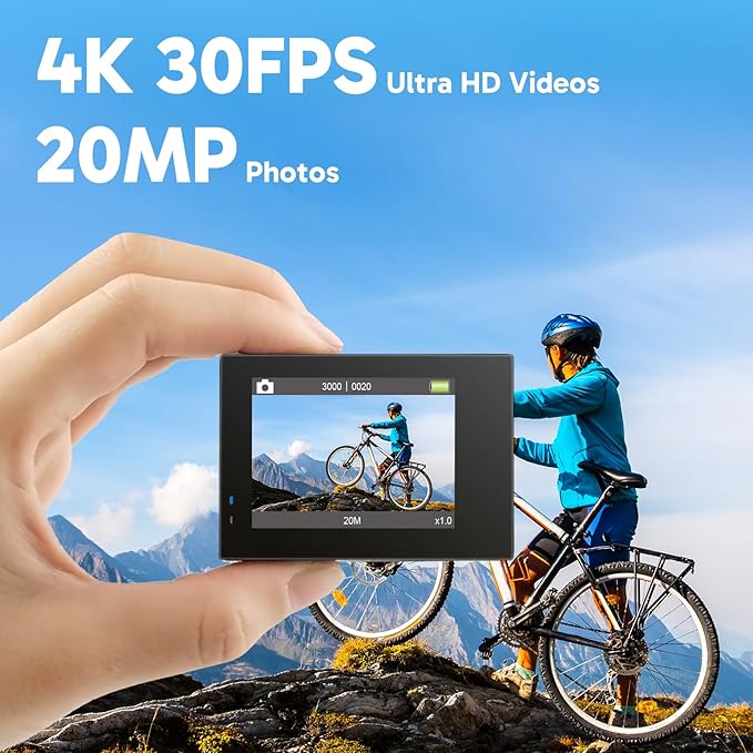AKASO Brave 4 Action Camera with 128GB MicroSDXC U3 Card 4K30FPS 20MP Ultra HD 131FT Waterproof Underwater Camera EIS WiFi Remote Control 5X Zoom Sport Camera with Motorcycle Bicycle Accessories Kit