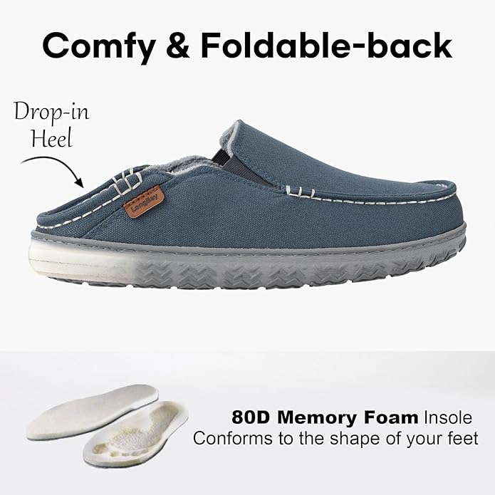 LongBay Men's Moccasin Slippers Comfy Warm Memory Foam House Shoes Winter for Indoor Outdoor