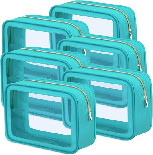 Hsei 6 Pcs Clear Makeup Bags with Color Edged TSA Approved Travel Toiletry Bags with Zipper Clear Cosmetic Bag Diaper Bag for Car Storage Organizer Wedding Essentials for Women Gift(Turquoise Green)