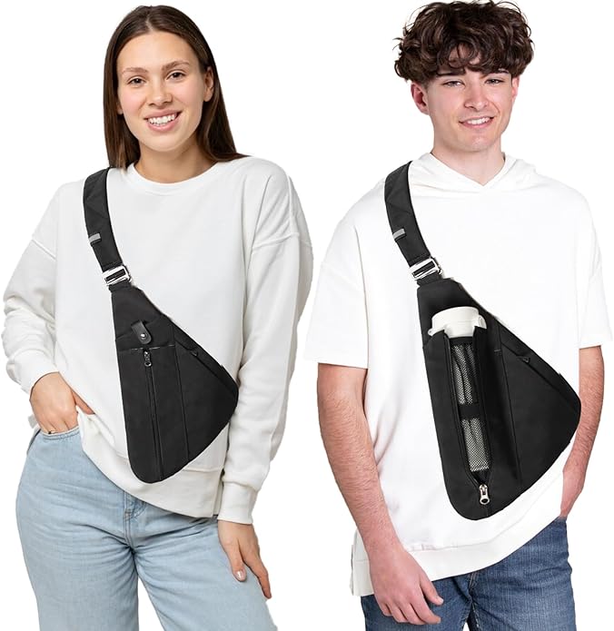 Sling Bag for Men, Anti-Theft Crossbody Chest Pack, Minimalist Daypack with Water Bottle Holder