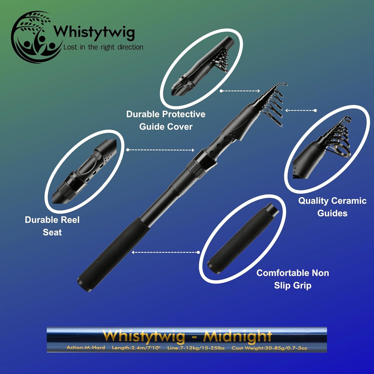 Whistytwig Telescopic Fishing Rod - Versatile Retractable Telescoping Fishing Pole, Collapsible Fishing Rod, Ideal Travel Rod